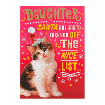 Daughter 'Nice List' Christmas Hallmark Medium Cat With Xmas Hat Card