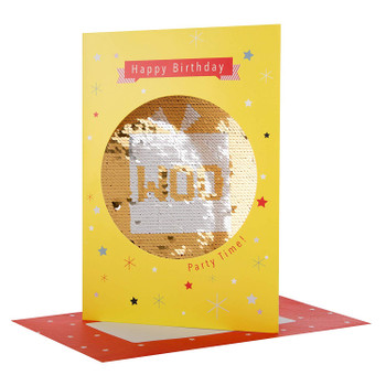 Reversible Sequin Birthday Card 'Woohoo'