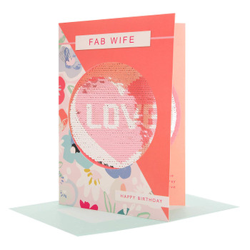 Reversible Sequin Wife Birthday Card 'Love' 