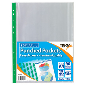 Pack of 25 Tiger A4 Easy Access Punched Pockets