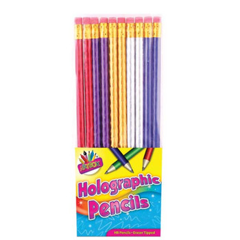 10 Holographic Rubber Tipped HB Pencils