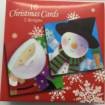 Pack of 16 'Santa & Snowman' Design Christmas Greeting Cards