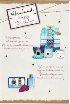Treasured Moments Husband, After Shave, Watch and Tie Birthday Card