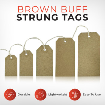 Box of 1000 Brown Buff Strung Tags 96mm x 48mm