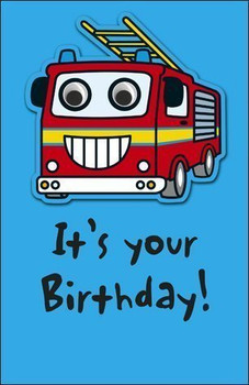 Pop Up Goggly Eye Wobbly Fire car Birthday Boy Card