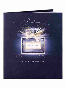 Luxury Sister Birthday Card Indigo Blush Perfume Bottle