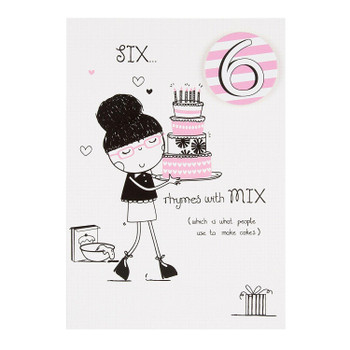 Age 6 Girl Hallmark 6th Birthday Badge New Card 'Rhymes With Mix' Medium