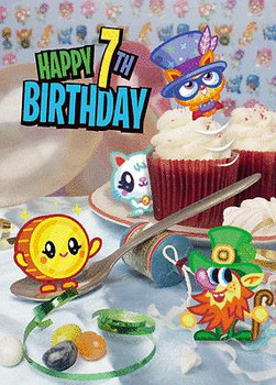 Moshi Monsters 7th Birthday 3D Holographic Greetings Card Blue Seventh Birthday Boy