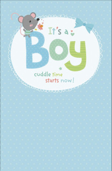 Boy Cuddles Time New Born Baby Boy Birth Greeting Card