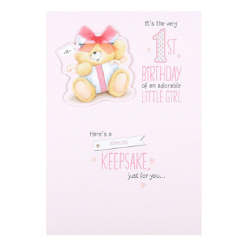 Forever Friends 1st Birthday Card with Pink Ribbon