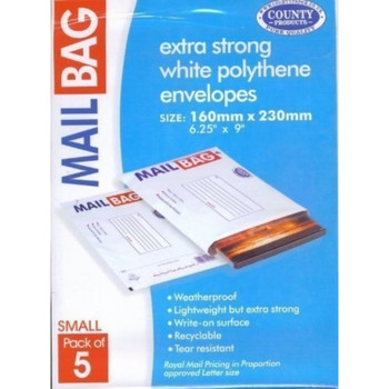 Pack of 5 Extra Strong Small Mail Bags 160 x 230mm Pack of 5 Extra Strong Small Mail Bags 160 x 230mm