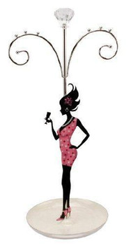 Lady Silhouette with Cocktail Design Metal Jewellery Display Holder