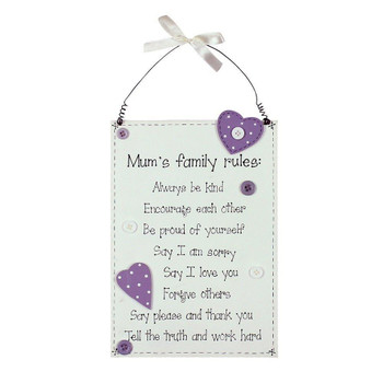 Mum's Family Rules Petty Wooden Hanging Plaque Mother's Day Gift Mum