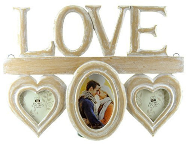 Juliana Home Living 47cm Carved Wooden Triple Photo Frame - LOVE