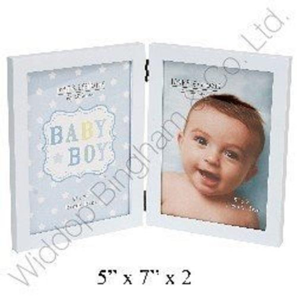 Baby Boy Hinged Photo Frame. Holds 2x 5''x7'' Photographs Heart & Star Design