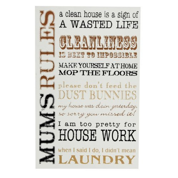 MDF Mum's Life Rules Wall Plaque