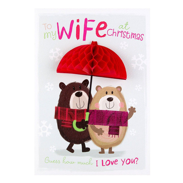 Wife Christmas Card 'I Love You' with Honeycomb Details