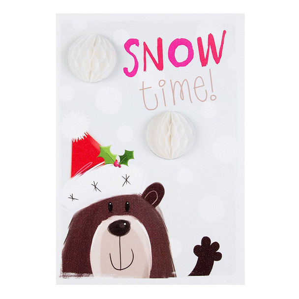 Hallmark Christmas Card Snow Time Cute Bear in a Santa Hat Medium
