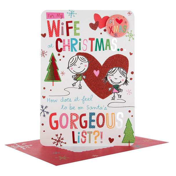 Hallmark Large Wife "I Heart Xmas Badge" Christmas Card