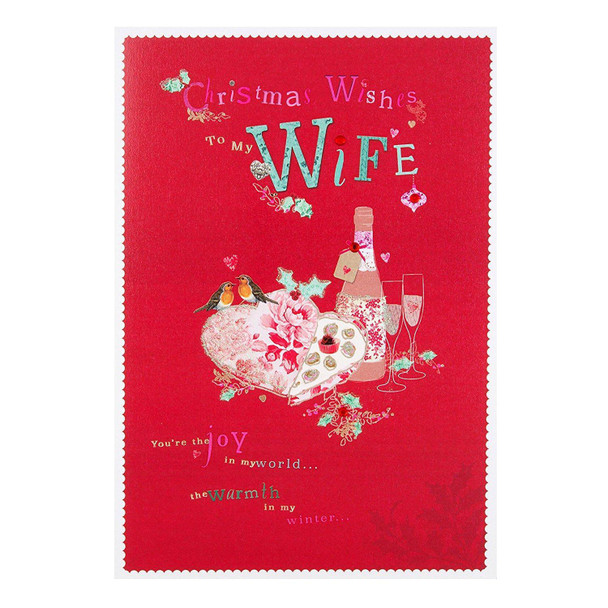 Hallmark Wife Christmas Card All my Love Medium Glitter and red Gems