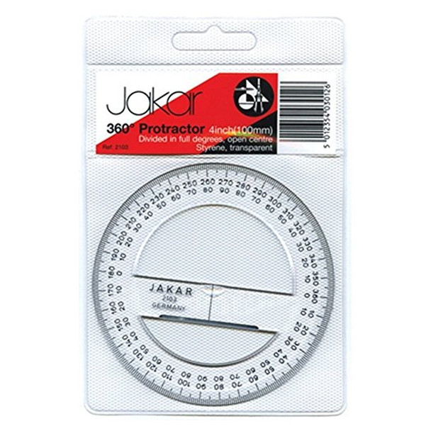 Jakar Quality Protractor 360- Degree 100mm Transparent Clear School Maths 2103