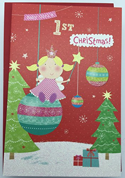 Baby Girl's 1st Christmas Card Cute