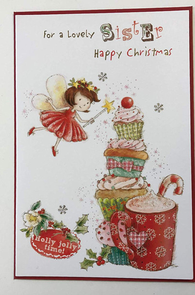 Wishing Well Fairy & Cupcakes Sister Christmas Card