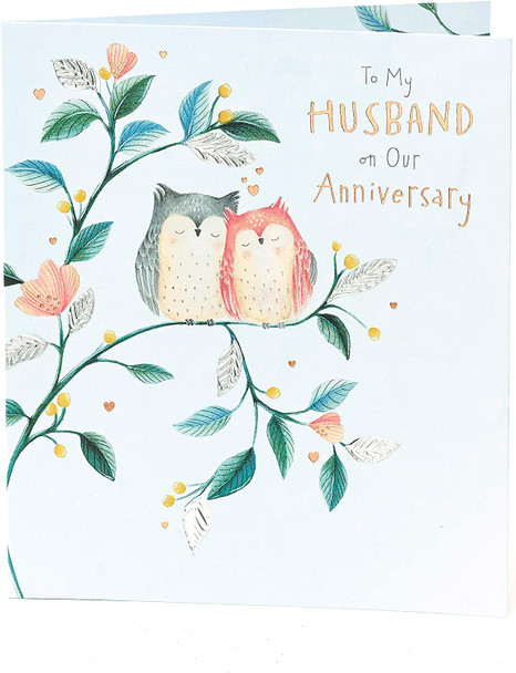 Cute Owls Couple On Tree Husband Anniversary Card