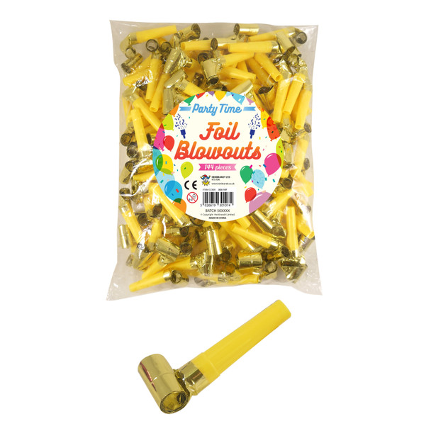 Pack of 144 Gold Foil Blowout Noisemakers