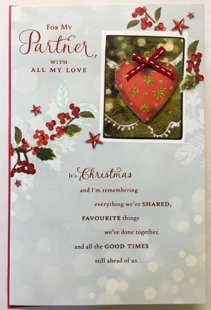 Partner with All My Love DIE Cut Heart & Ribbon Christmas Card