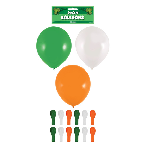 Bag of 12 Green Orange White Irish Party Balloons St Patricks Day