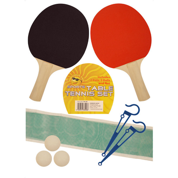 Sports Table Tennis Set with 2 Black/Red Faced Bats and 3 Balls & Net