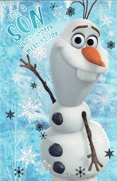 "For A Son Who's Worth Melting For" Disney's Frozen Christmas Card Featuring Olaf Christmas Card