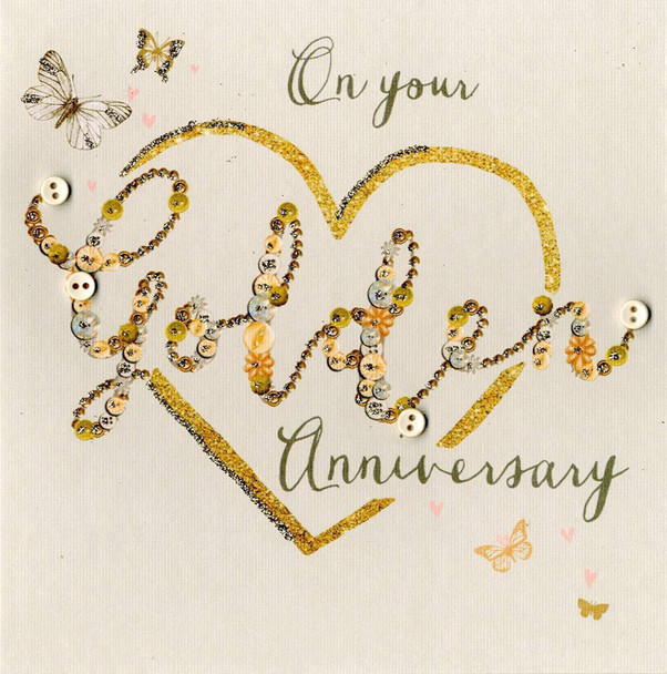 On Your Golden 50th Anniversary Buttoned Up Greeting Card Embellished Cards