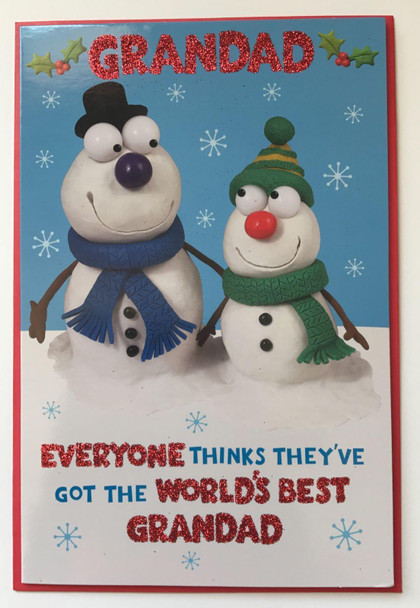 Grandad Snowmen Glitter Finished Christmas Card