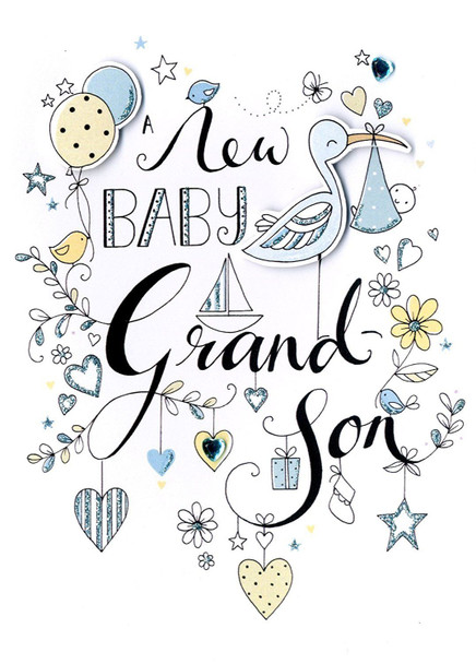 Balloons Starts New Baby Boy Grandson Handmade Card 