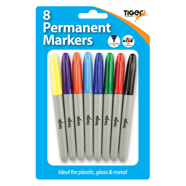 Pack of 8 Slim Permanent Coloured Marker Pens