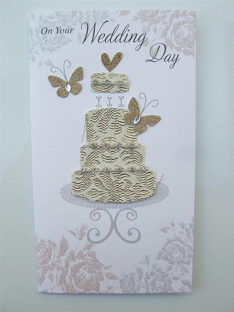 On Your WEDDING DAY A 'cake & butterflies Second Nature Handmade Card