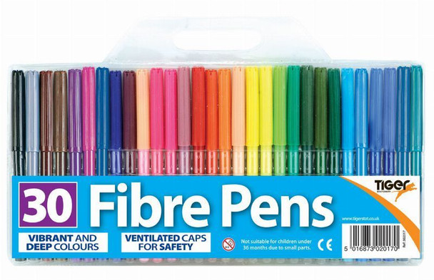 30 Fibre Tip Assorted Colouring Pens 