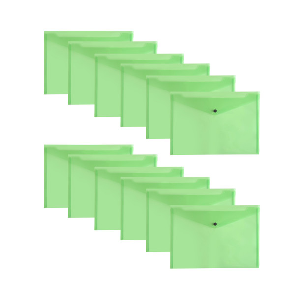 Pack of 12 Janrax A4 Green Document Wallets - Button Stud Folder