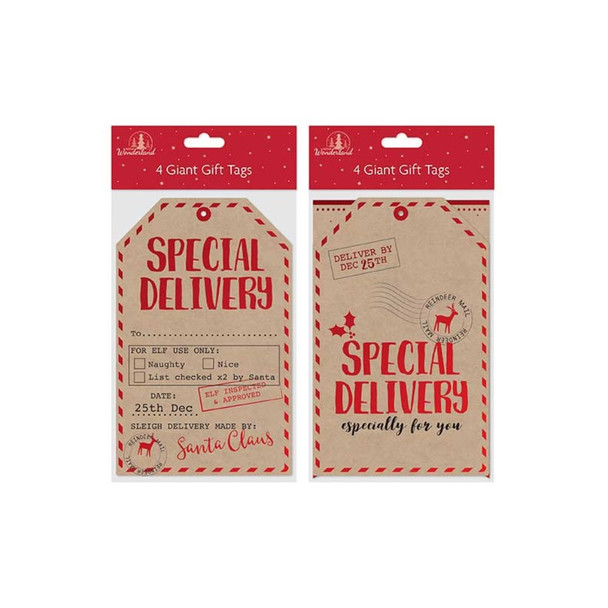 4 Giant Christmas Gift Tags with bell Traditional Vintage Christmas Craft