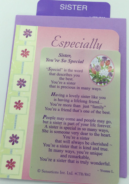 Sister You're So Special,, Sentimental Keepsake Wallet / Purse Card