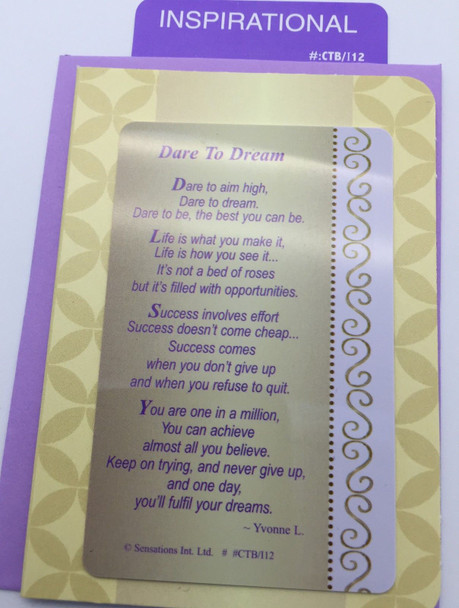 Dare To Dream Inspirational Sentimental Keepsake Wallet Purse Card