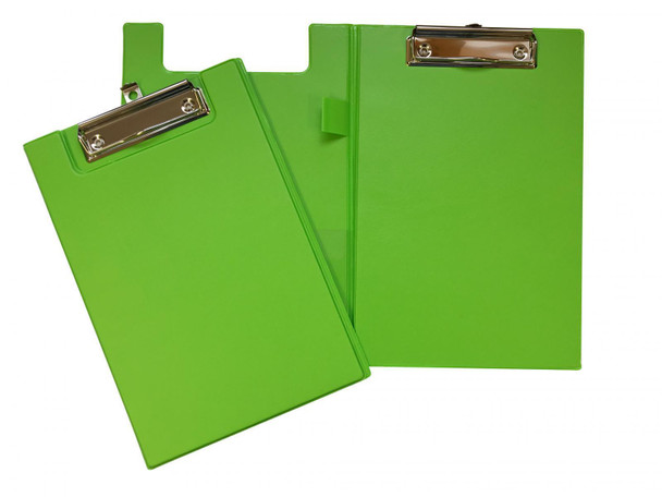 A5 Neon Green Foldover Clipboard with Pen Holder A5 Neon Green Foldover Clipboard with Pen Holder
