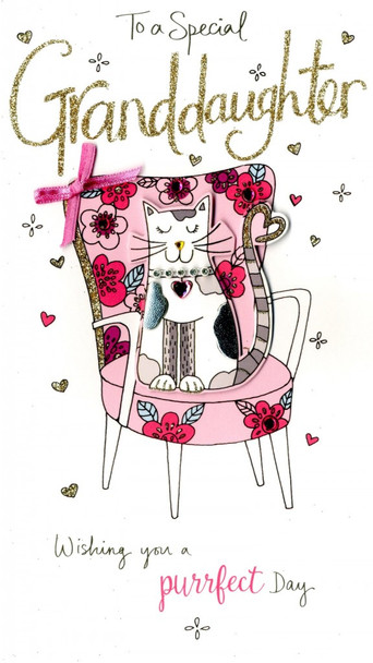 To a Special Granddaughter Wishing You a Purrfect Day Handmade Birthday Card