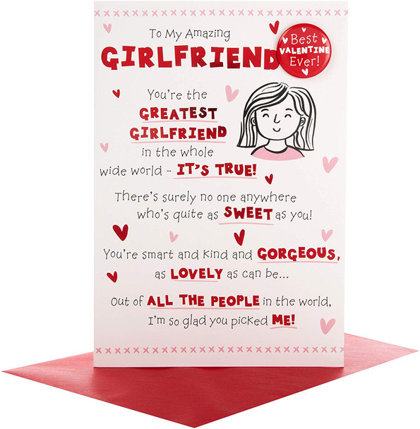 Hallmark Girlfriend Valentine's Day Card 'Badge' Large