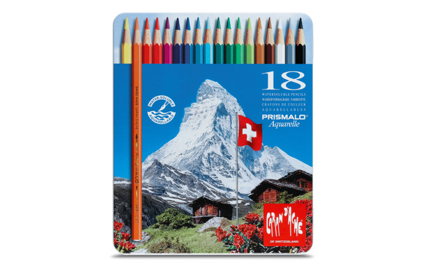 Caran d'Ache 18 Prismalo Aquarelle Colouring Pencils in Metal Tin