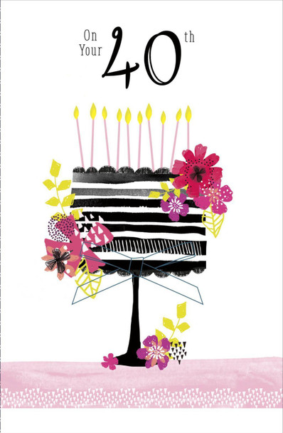 Age 40 Glitter Bow Cake 40th Happy Birthday Greeting Card