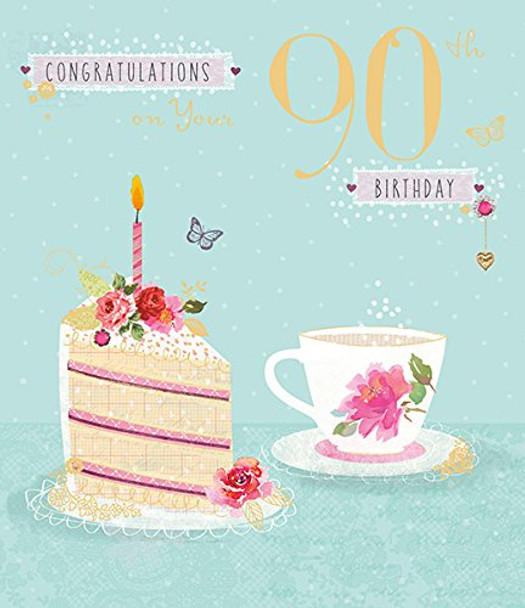 Age 90 Celebrating Congratulations 90th Tea & Cake  Birthday Card New