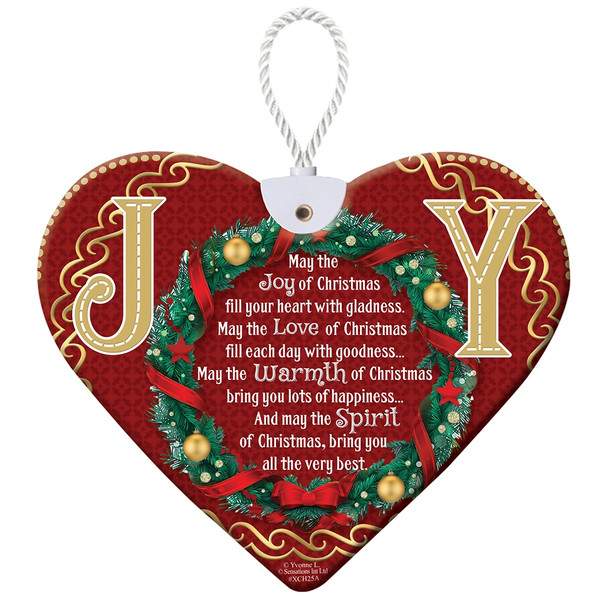 Christmas Joy Heart Shaped Hanging Plaque 